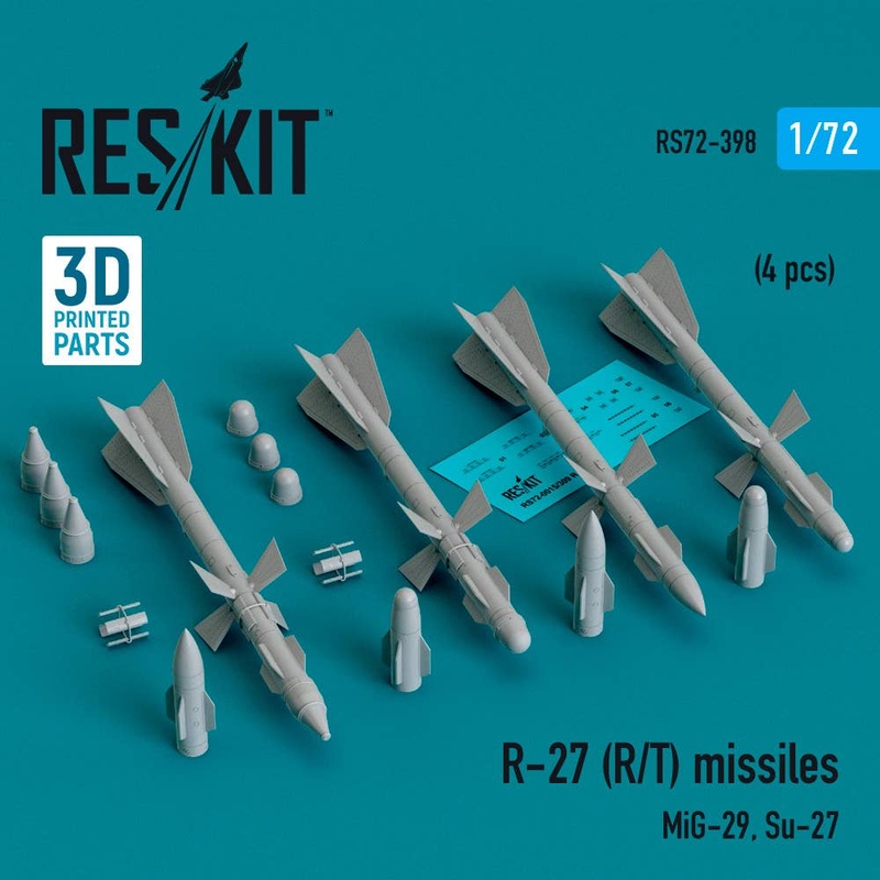 1/72 R-27 (R/T) missiles (4 pcs) (MiG-29, Su-27) (3D Printed)