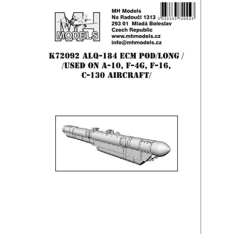 1/72 ALQ-184 ECM Pod (Long) (Used on A-10, F-4G, F-16, C-130 aircraft.)