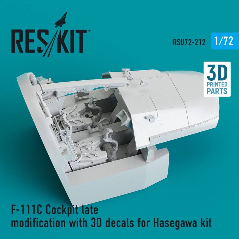 1/72 F-111C Cockpit late modification with 3D decals for Hasegawa kit (3D Printed)