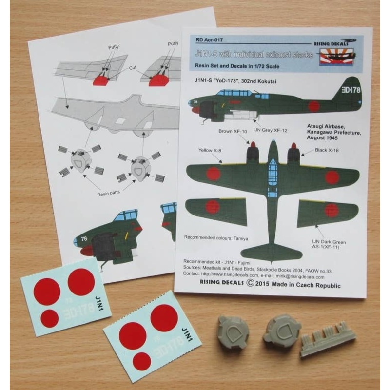 1/72 Nakajima J1N1-S Yo-178 Cowl & Exhaust (Resin & Decals)