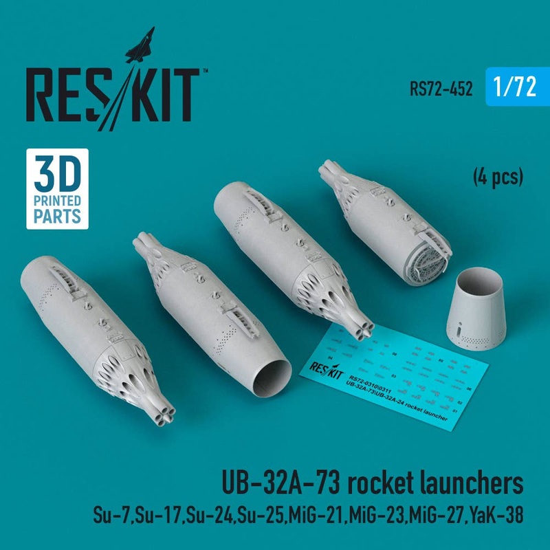 1/72 UB-32A-73 rocket launchers (4 pcs) (Su-7, Su-17, Su-24, Su-25, MiG-21, MiG-23, MiG-27, YaK-38) (3D Printed)