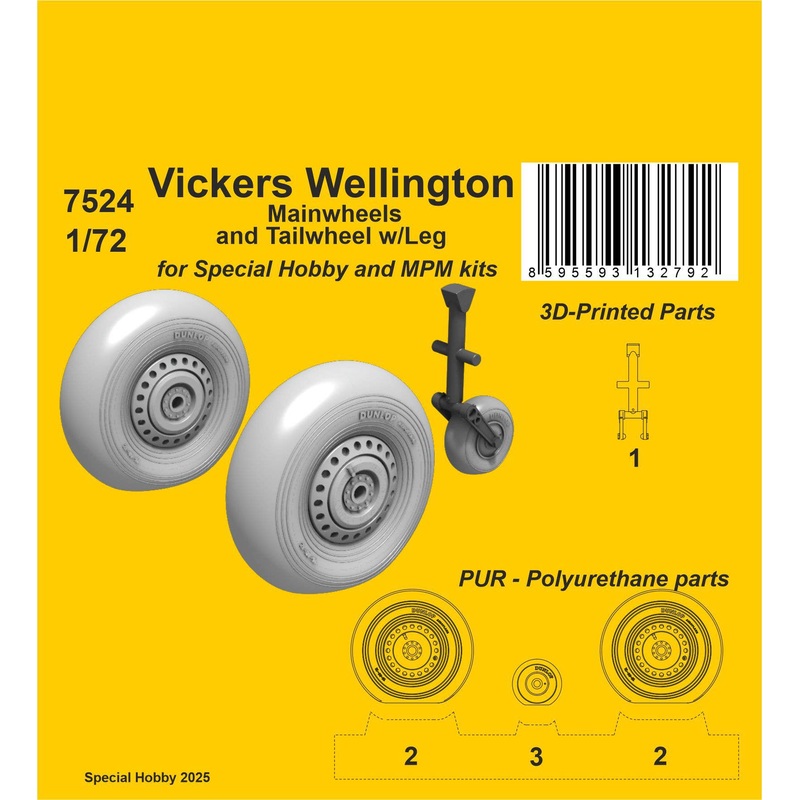 1/72 Vickers Wellington Mainwheels and Tailwheel w/Leg  / for Special Hobby kits