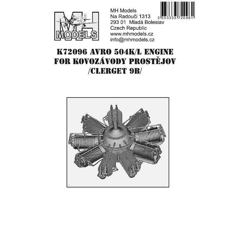 1/72 Clerget 9B for Avro 504K/L, for Kovozavody