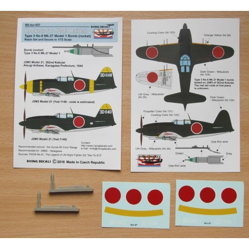 1/72 Rockets for J2M3 Raiden (Type 3 No.6 Mk.27 Model 1 Bomb/Rocket)