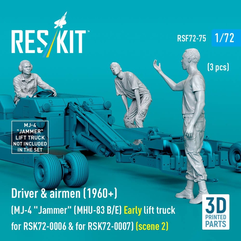 1/72 Driver & airmen (1960+) (3 pcs) (MJ-4 Jammer (MHU-83 B/E) Early lift truck for RSK72-0006 & for RSK72-0007) (scene 2) (3D Printed)