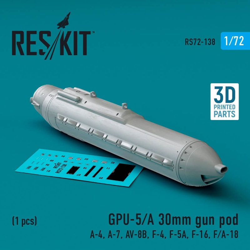 1/72 GPU-5/A 30mm gun pod (1 pcs) (A-4, A-7, AV-8B, F-4, F-5A, F-16, F/A-18) (3D Printed)