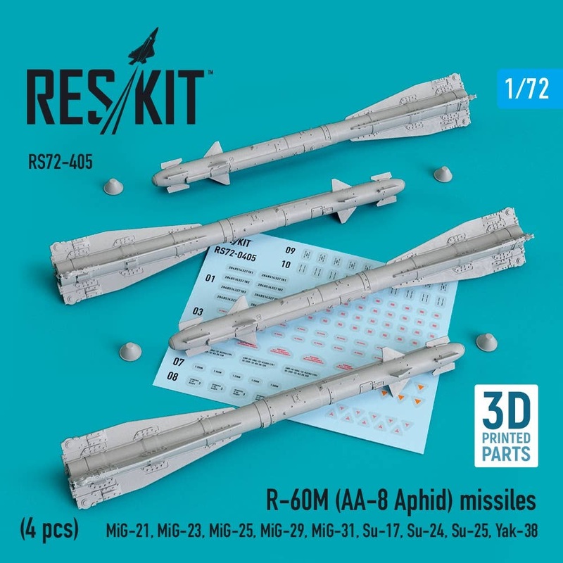 1/72 R-60M (AA-8 Aphid) missiles (4 pcs) (MiG-21,MiG-23,MiG-25, MiG-29,MiG-31,Su-17,Su-24,Su-25,Yak-38) (3D printing)