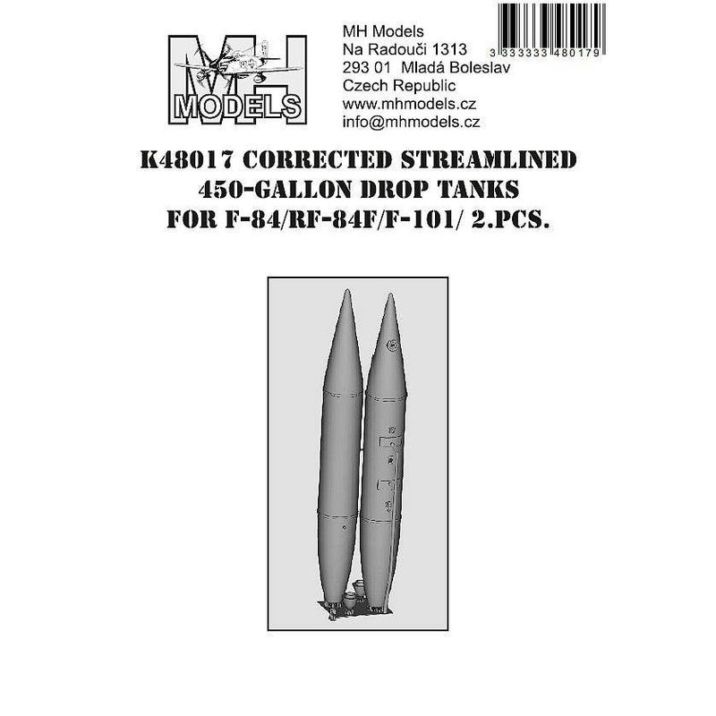 1/48 Corrected streamlined 450-gal drop tanks for F-84/RF-84F/F-101 2pcs)