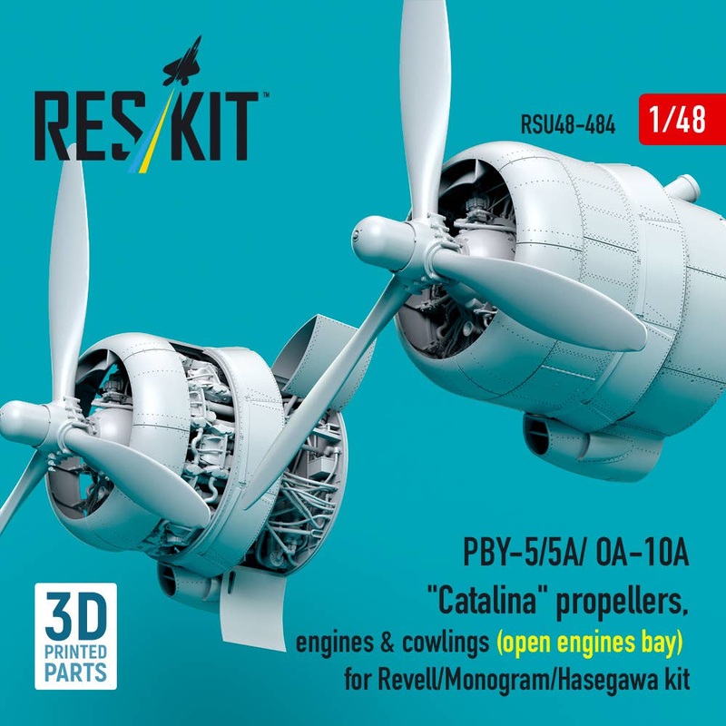 1/48 PBY-5/5A/ OA-10A Catalina propellers, engines & cowlings (open engines bay) for Revell/Monogram/Hasegawa kit (3D Printed)