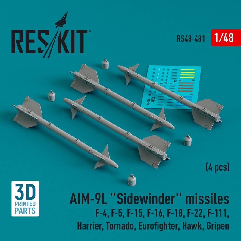 1/48 AIM-9L Sidewinder missiles (4 pcs) (F-4, F-5, F-15, F-16, F-18, F-22, F-111, Harrier, Tornado, Eurofighter, Hawk, Gripen) (3D Printed)