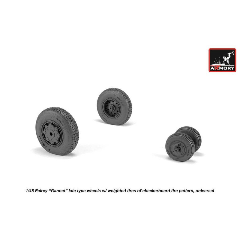 1/48 Fairey Gannet late type wheels w/ weighted tires of checkerboard tire pattern