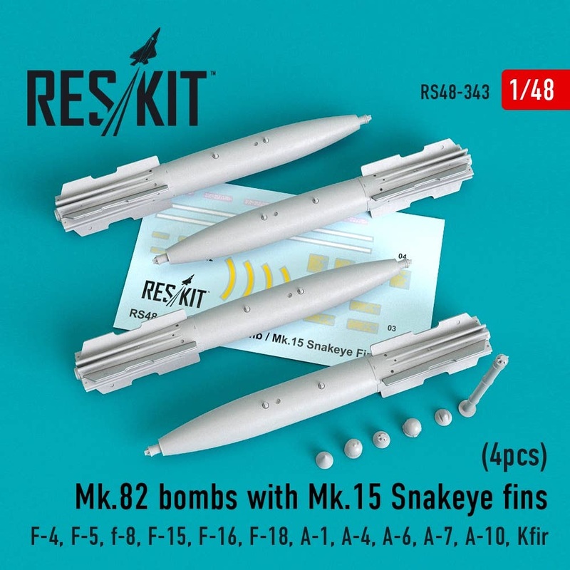 1/48 Mk.82 bombs with Mk.15 Snakeye fins (4pcs) (F-4, F-5, F-8, F-15, F-16, F-18, A-1, A-4, A-6, A-7, A-10, Kfir)
