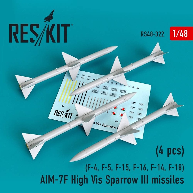 1/48 AIM-7F High Vis Sparrow III missiles (4pcs) (F-4, F-5, F-15, F-16, F-14, F-18)