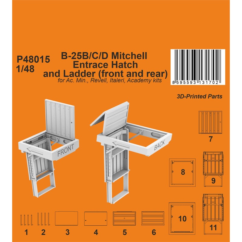 1/48 B-25B/C/D Mitchell Entrance Hatch and Ladder (front and rear) / for Ac. Min., Revell, Italeri, Academ