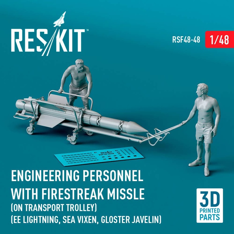 1/48 Engineering Personnel with Firestreak missle (on transport trolley)  (EE Lightning, Sea Vixen, Gloster Javelin) (1 pcs) (3D Printed)
