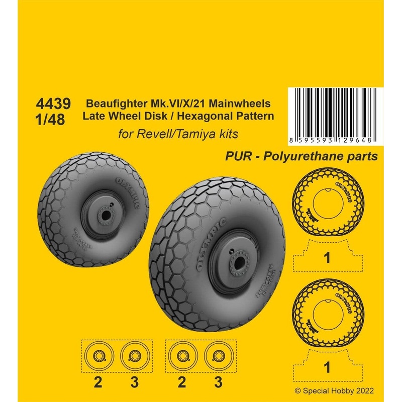 1/48 Beaufighter Mk.VI/X/21 Mainwheels - Late Wheel Disk / Hexagonal Tread Pattern