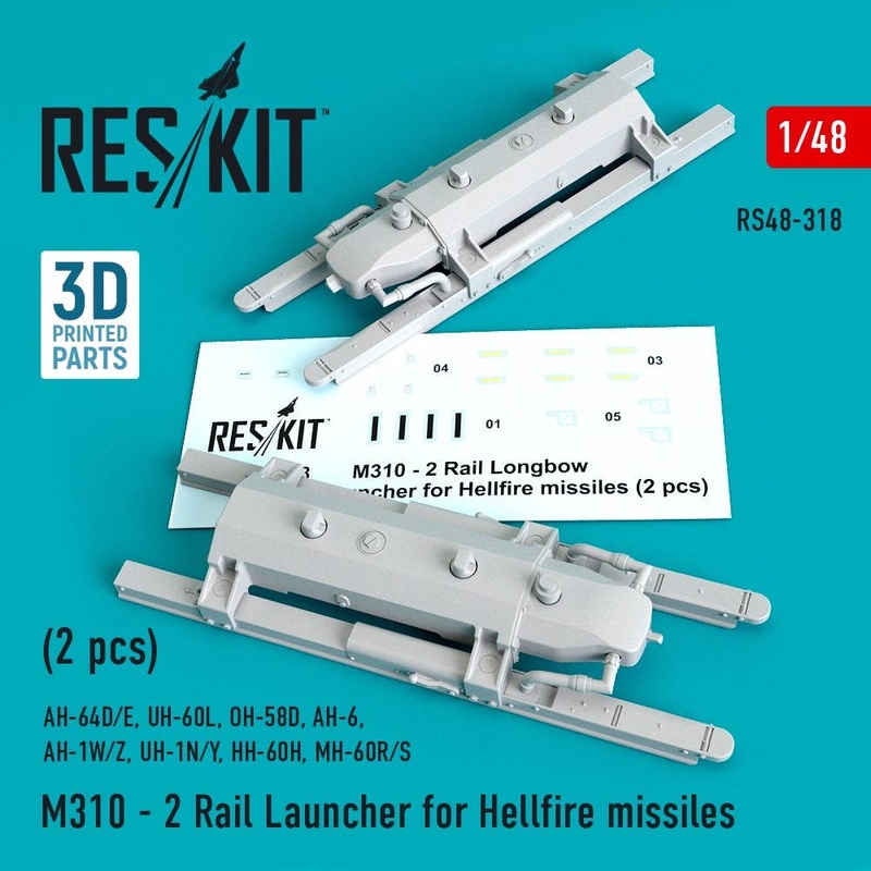 1/48 M310 - 2 Rail Launcher for Hellfire missiles (2 pcs) (AH-64D/E, UH-60L, OH-58D, AH-6, AH-1W/Z, UH-1N/Y, HH-60H, MH-60R/S) (for Academy, Airfix, Hasegawa, Italeri, Monogram, Revell, Italeri, HobbyBoss)
