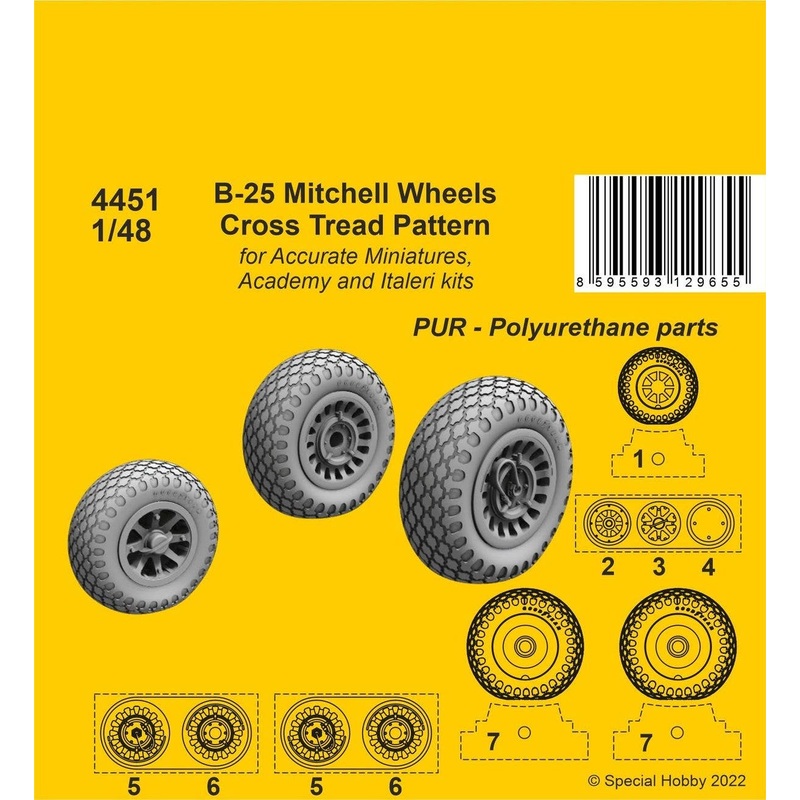 1/48 B-25 Mitchell Wheels/ Cross Tread Pattern