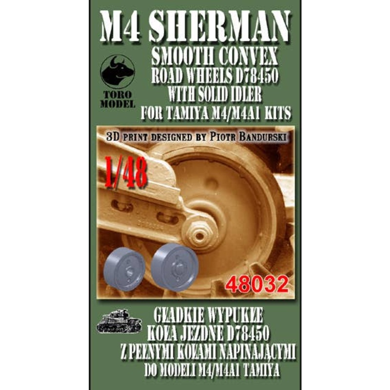 1/48 M4 Sherman - Smooth Convex Road Wheels D78450 with Solid Idler - for Tamiya kit   NEW 3D  (set contains 12 road wheels and 2 idlers - enough for one kit)