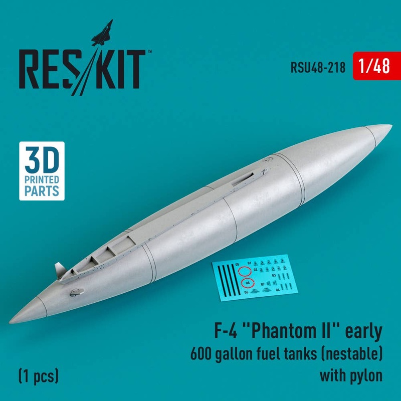 1/48 F-4 Phantom II early 600 gallon fuel tanks (nestable) with pylon (1 pcs) (3D Printed)