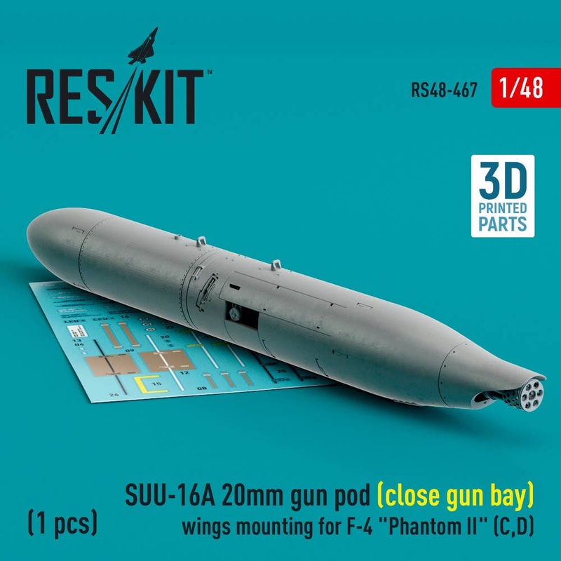 1/48 SUU-16A 20mm gun pod (close gun bay) wings mounting for F-4 Phantom II (C,D) (1 pcs) (3D Printed)