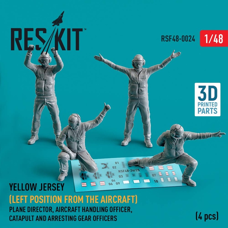 1/48 Yellow jersey (Left position from the aircraft) Plane Director, Aircraft Handling Officer, Catapult and Arresting Gear Officers (4 pcs) (3D Printed)