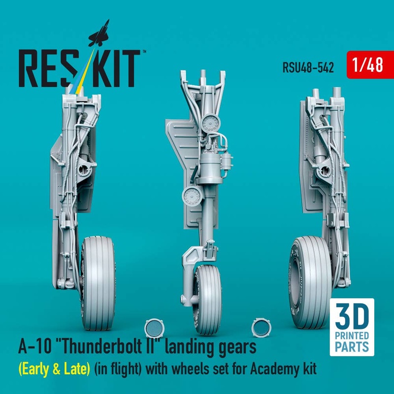 1/48 A-10 Thunderbolt II landing gears (Early & Late) (in flight) with wheels set for Academy kit (3D Printed)