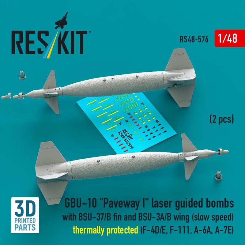 1/48 GBU-10 Paveway I laser guided bombs with BSU-37/B fin and BSU-3A/B wing (slow speed) thermally protected (2 pcs) (3D Printed)