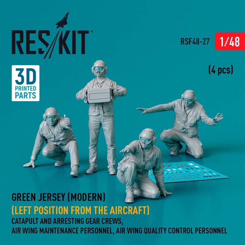 1/48 Green jersey (Modern) (Left position from the aircraft) Catapult and Arresting Gear Crews, Air Wing Maintenance Personnel, Air Wing Quality Control Personnel (4 pcs) (3D Printed)