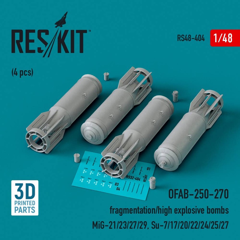 OFAB-250-270 fragmentation/high explosive bombs (4 pcs) (MiG-21/23/27/29, Su-7/17/20/22/24/25/27) (3D Printed)