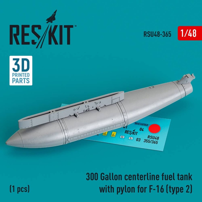 1/48 300 Gallon centerline fuel tank with pylon for F-16 (type 2) (1 pcs) (3D Printed)