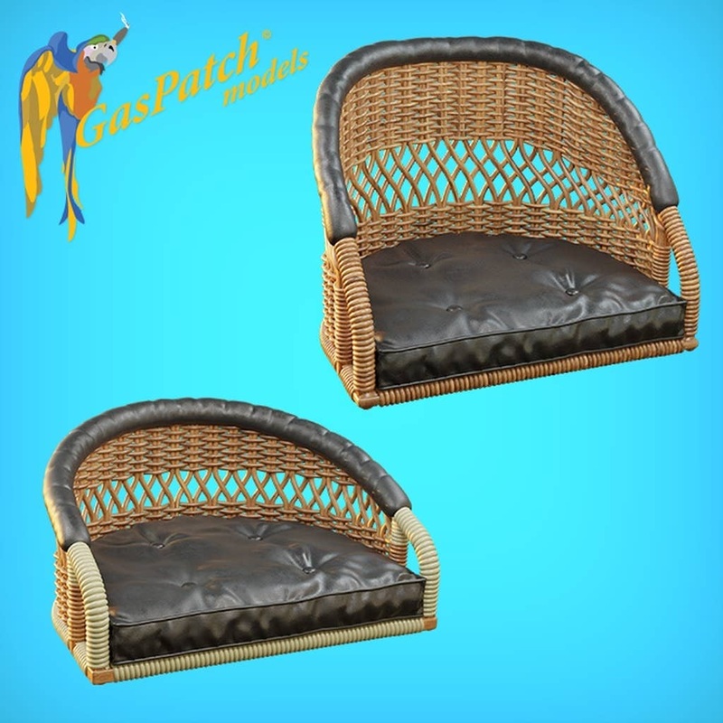 1/48 British Wicker Seat Perforated Back - Short and Tall, Small leather pad
