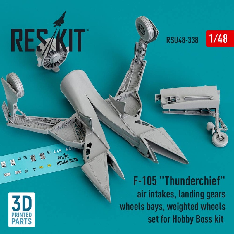1/48 F-105 Thunderchief air intakes, landing gears with wheels bays and weighted wheels set for Hobby Boss kit (3D Printed)