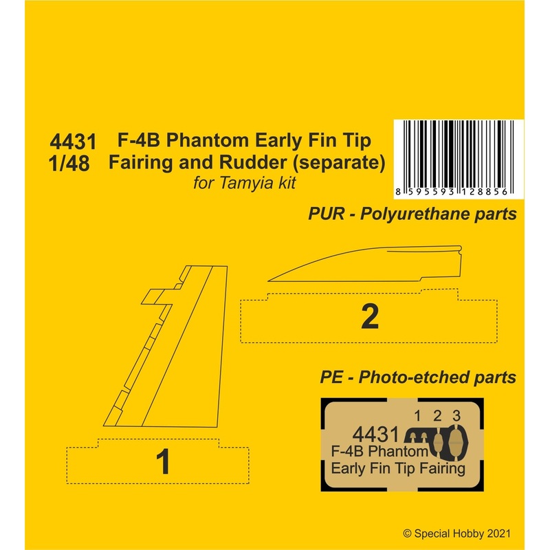 1/48 F-4B Phantom Early Fin Tip Fairing and Rudder (Separate) For Tamiya Kit