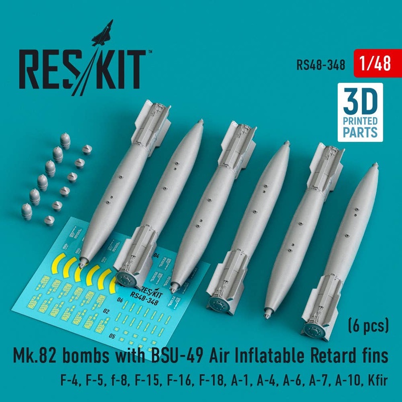 1/48 Mk.82 bombs with BSU-49 air inflatable retard fins (6 pcs) (3D Printed)