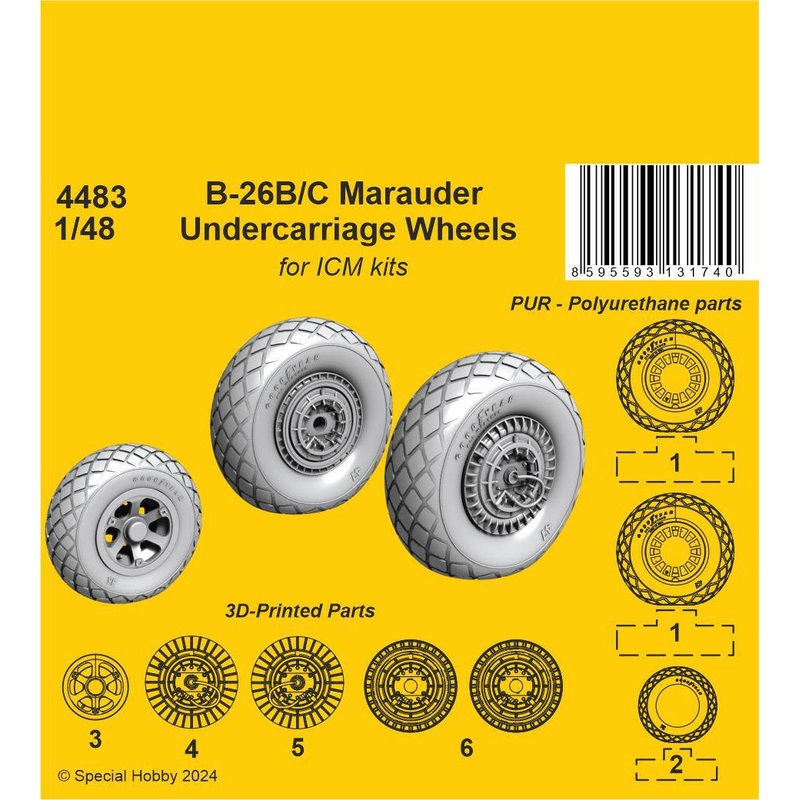 1/48 B-26B/C Marauder Undercarriage Wheels / for ICM kit