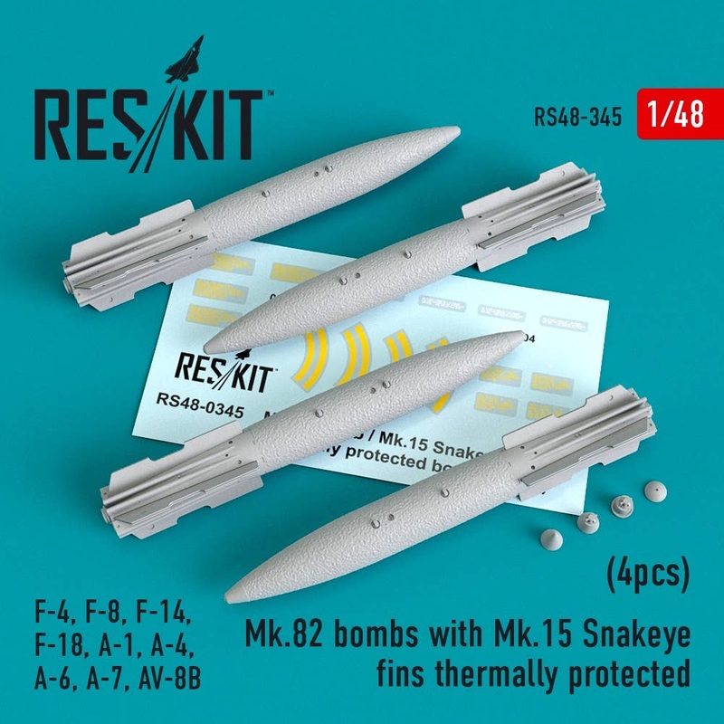 1/48 Mk.82 bomb with Mk.15 Snakeye fins thermally protected (4pcs)(F-4, F-8, F-14 F-18, A-1, A-4, A-6, A-7, AV-8B) (for Academy, Eduard, Hasegawa, Fujimi, GWH, Italeri, Revell, Italeri, Kinetic)