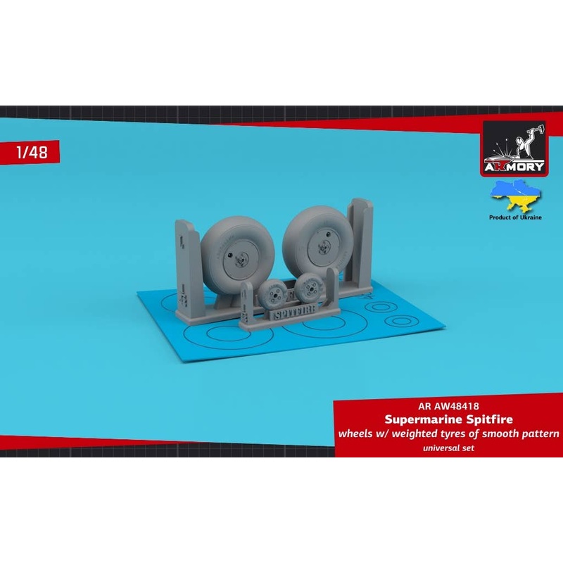 1/48 Supermarine Spitfire wheels w/ weighted tyres of smooth pattern & covered hubs