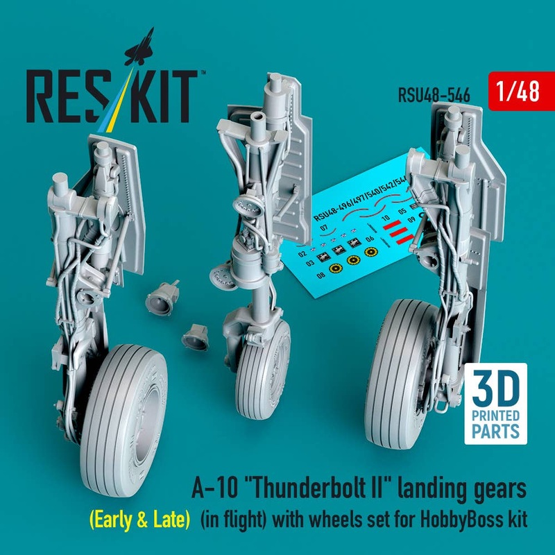 1/48 A-10 Thunderbolt II landing gears (Early & Late) (in flight) with wheels set for HobbyBoss kit (3D Printed)