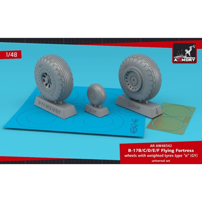 1/48 B-17B/C/D/E/F Flying Fortress wheels w/ weighted tires type "a" (GY) & PE hubcaps