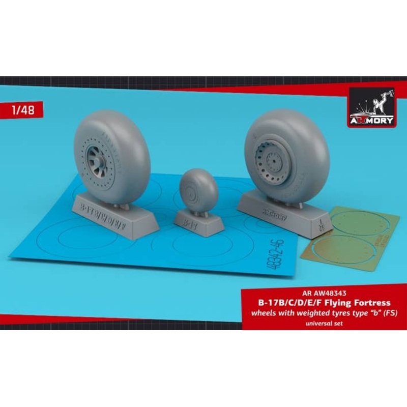 1/48 B-17B/C/D/E/F Flying Fortress wheels w/ weighted tires type "b" (FS) & PE hubcaps
