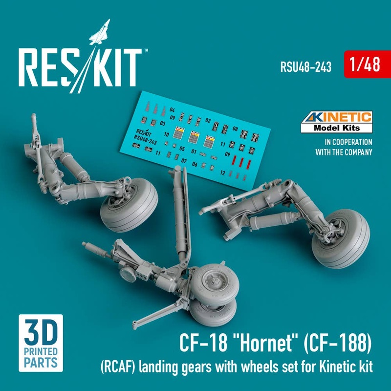 1/48 CF-18 Hornet (CF-188) (RCAF) landing gears with wheels set for Kinetic kit (3D Printed)