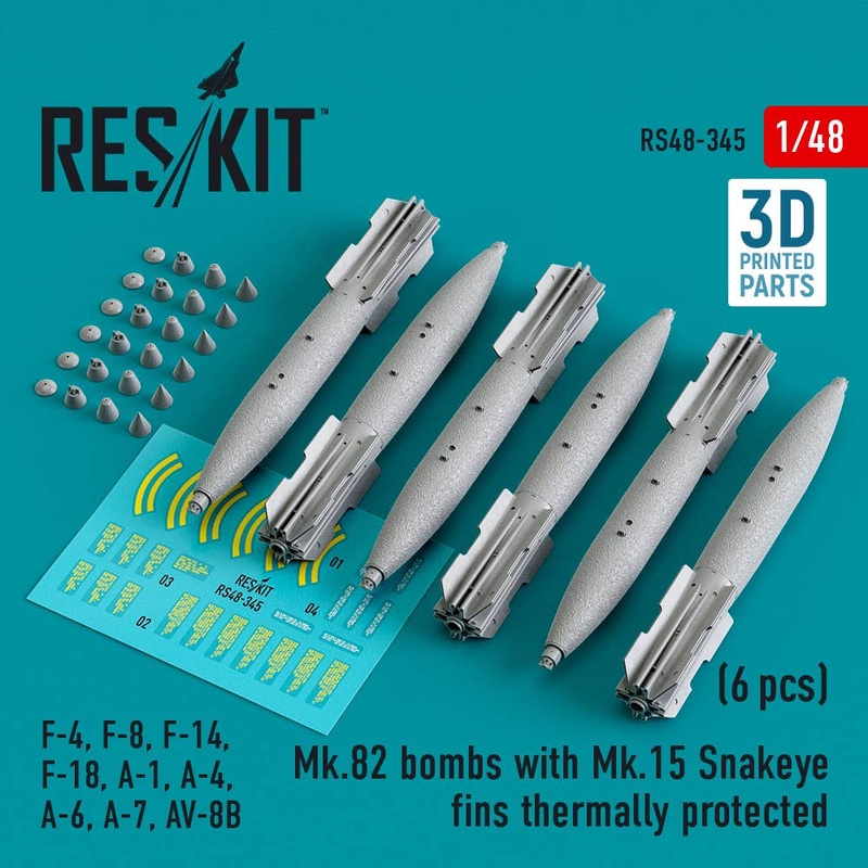 1/48 Mk.82 bombs with Mk.15 Snakeye fins thermally protected (6 pcs) (3D Printed)