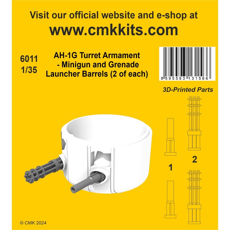 1/35 AH-1G Turret Armament - Minigun and Grenade Launcher Barrels (2 of each)