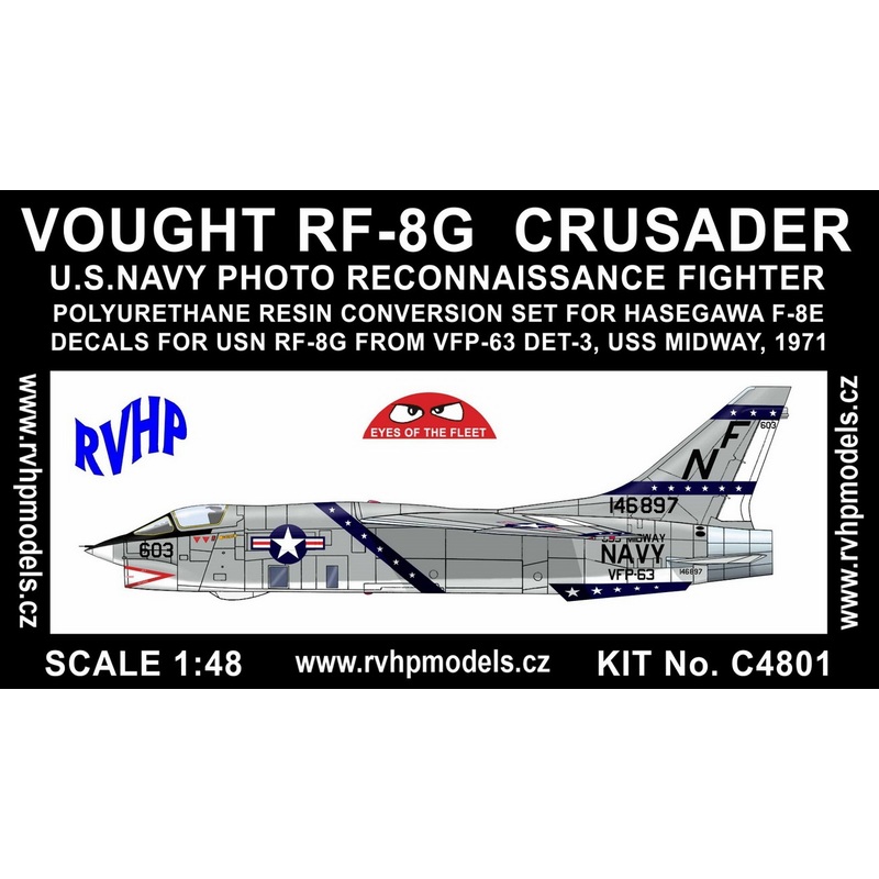 1/48 Vought RF-8G Crusader Conversion Kit for Hasegawa F-8E (USN VFP-63 Det-3, USS Midway)