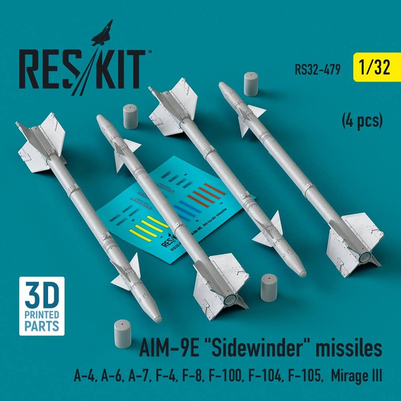 1/32 AIM-9E Sidewinder missiles (4 pcs) (A-4, A-6, A-7, F-4, F-8, F-100, F-104, F-105,  Mirage III) (3D Printed)