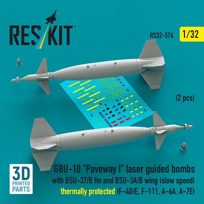 1/32 GBU-10 Paveway I laser guided bombs with BSU-37/B fin and BSU-3A/B wing (slow speed) thermally protected (2 pcs)(3D Printed)
