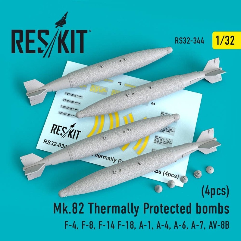 1/32 Mk.82 thermally protected bombs (4 pcs)(F-4, F-8, F-14 F-18, A-1, A-4, A-6, A-7, AV-8B) (for Revell, Tamiya, Academy, KittyHawk, Hasegawa, Kinetic, Trumpeter)