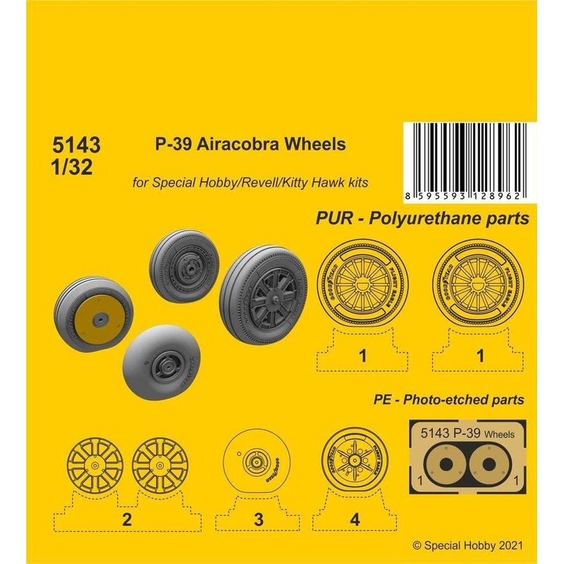 1/32 P-39 Airacobra Wheels (Special Hobby/Revell/Kitty Hawk kits) for General Purpose