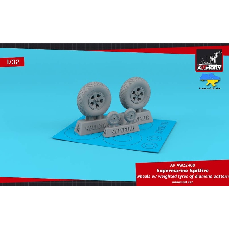 1/32 Supermarine Spitfire wheels w/ weighted tyres of diamond pattern & 5-spoke hubs